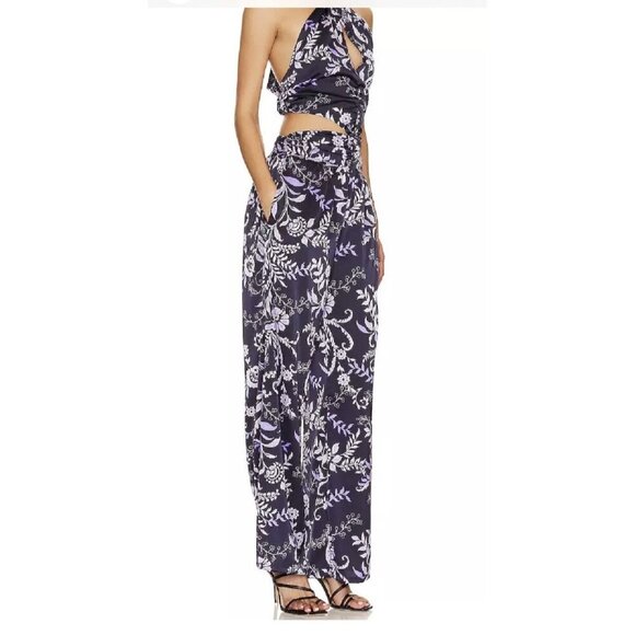 NWMisa LA Laya Indigo Vines Halter Wide Leg Cut Out Jumpsuit Purple Size S - Picture 3 of 11